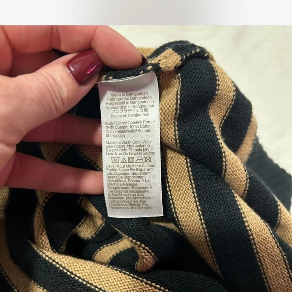 |J.Crew| Black Tan Striped Crewneck Relaxed Sweater 100% Cotton Woman's Small